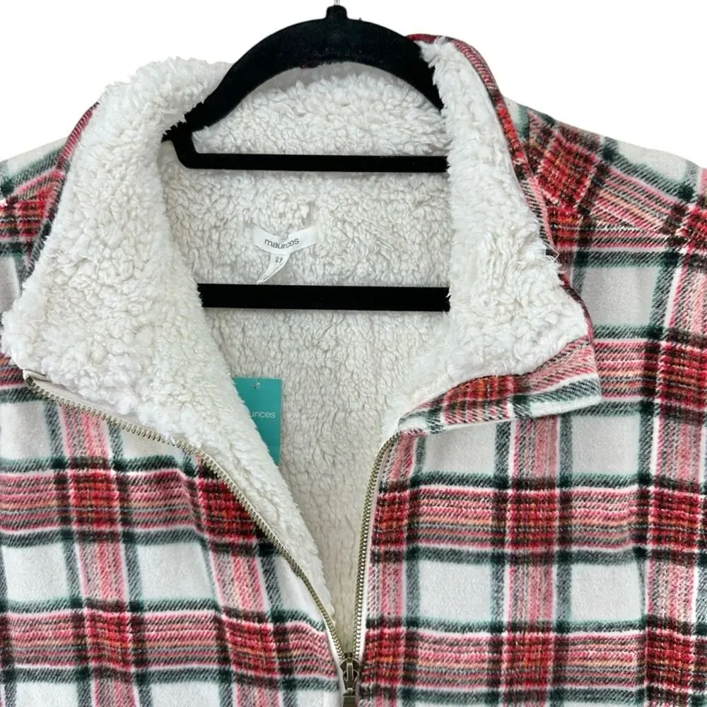 NWT Maurices plaid check Sherpa faux fur lined full zip vest women’s size 2x - Picture 4 of 8